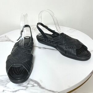 Softspots Huarache Woven Leather Slingback Sandals Black Womens 8 Comfort Boho